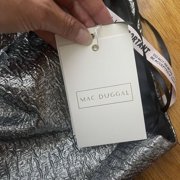 MAC DUGGAL One Shoulder Bow Midi Dress Size 2 Silver NEW Party Formal Wedding - Picture 13 of 14